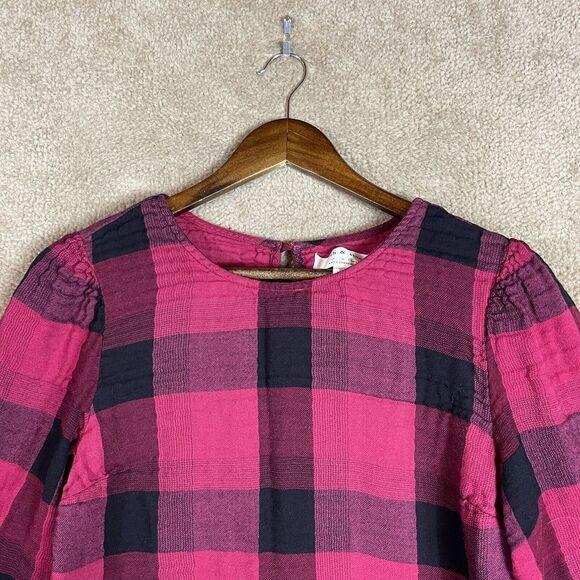 Anthropologie Cloth & Stone Tunic Shift Dress Size Small Red/Black Buffalo Plaid - Picture 3 of 10